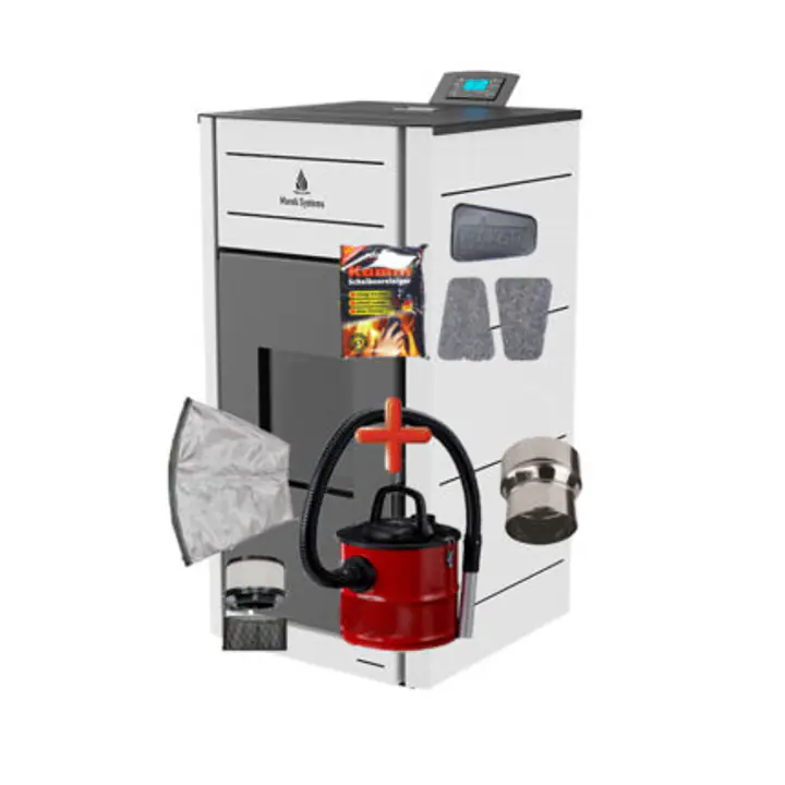 Termosemineu peleti Matera 24kW – include aspirator cenusa cu dubla filtrare, reductie evacuare 120mm, burete curatare sticla