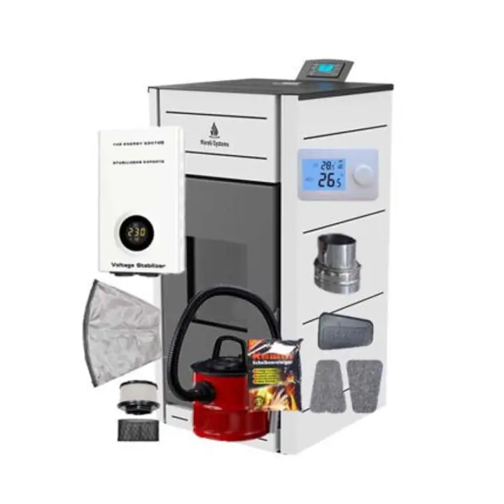 Termosemineu peleti Matera 24kW – include aspirator cenusa cu dubla filtrare, reductie evacuare 120mm, burete curatare sticla, termostat AMB, stabilizator de tensiune