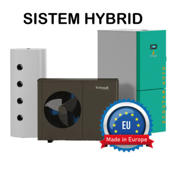 Sistem HYBRID 10/12kW pompa de caldura cu centrala pe peleti Mareli