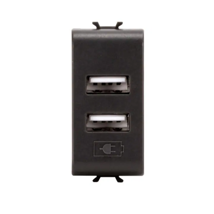 Priza dublu USB GW12450, modul – 1, curent max furnizat 2,1A, tensiune de iesire 5V DC, negru satinat