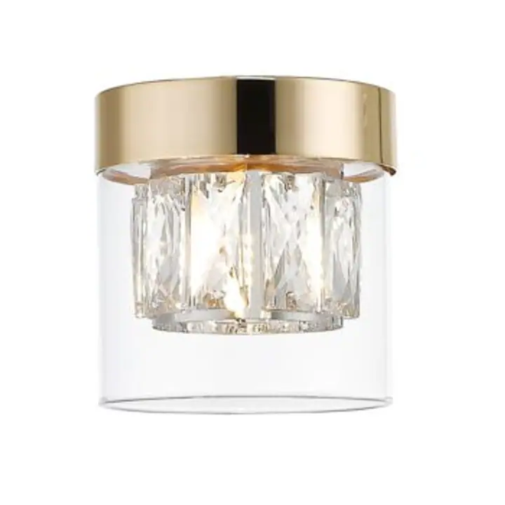 Plafoniera aurie din metal, cristal si sticla